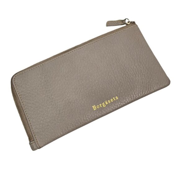 Borgasets Hand Made Greige/Taupe Pebbled Leather Slim L Zip Wallet - Picture 1 of 10